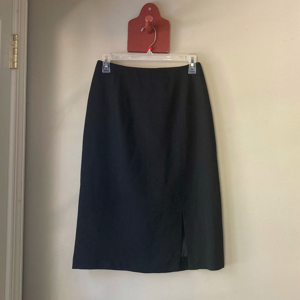 Vintage Talbots Petites Black 100% Wool Midi Skirt 4 - Picture 1 of 7
